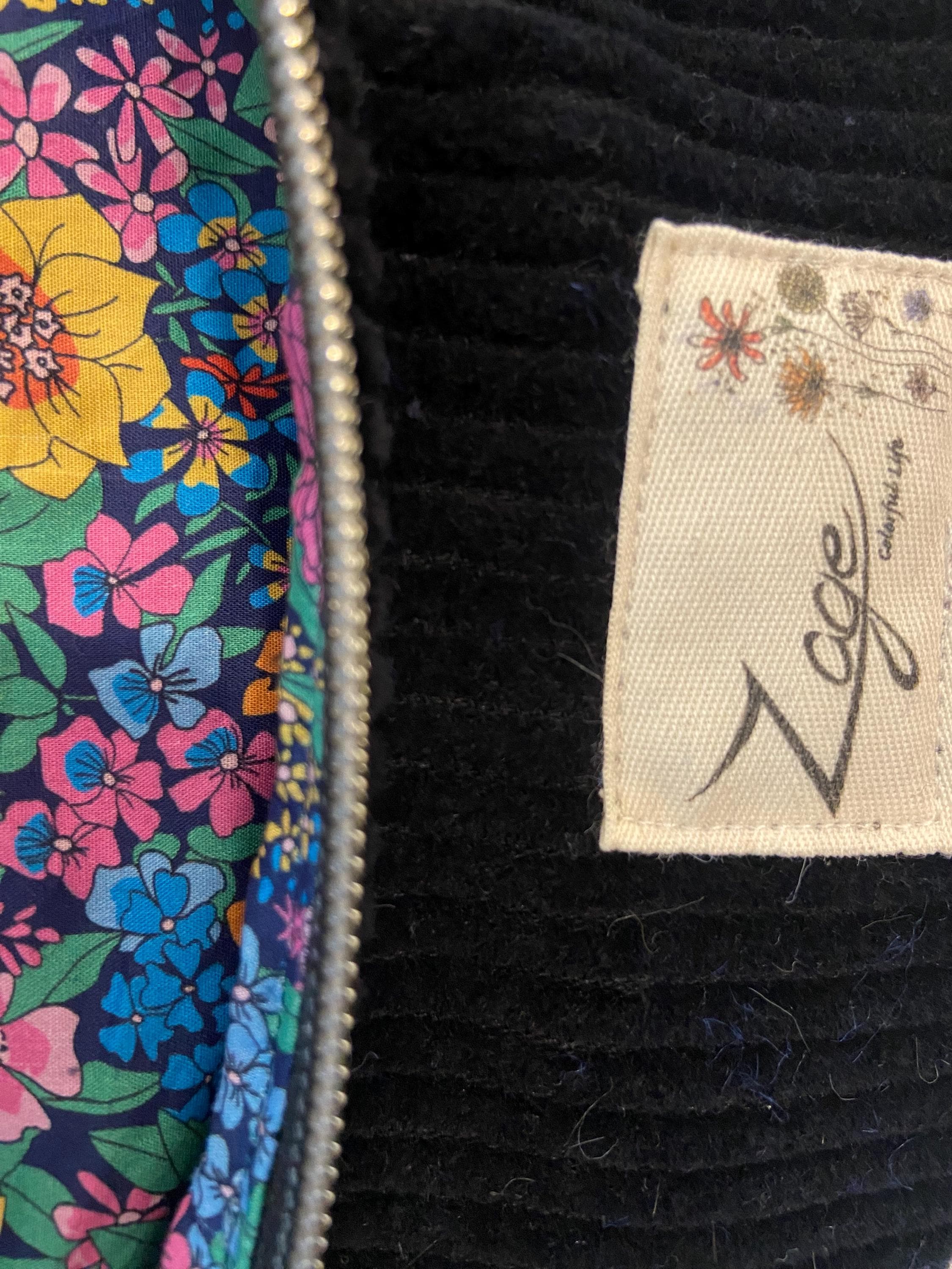 Sac banane femme hiver | Velours côtelé noir & doublure liberty multicoloreSac Femme Zage Colorful Life