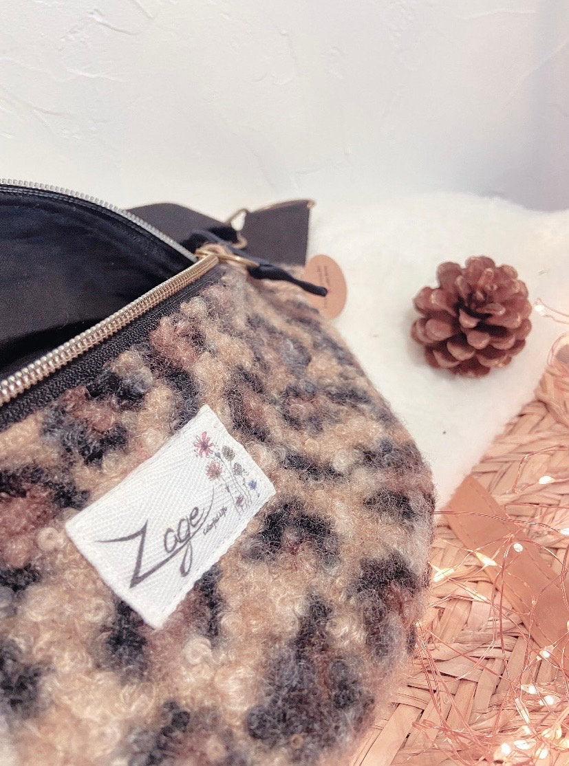 Sac banane femme hiver | Bouclettes/sherpa léopard marron et noir & doublure noireSac Femme Zage Colorful Life