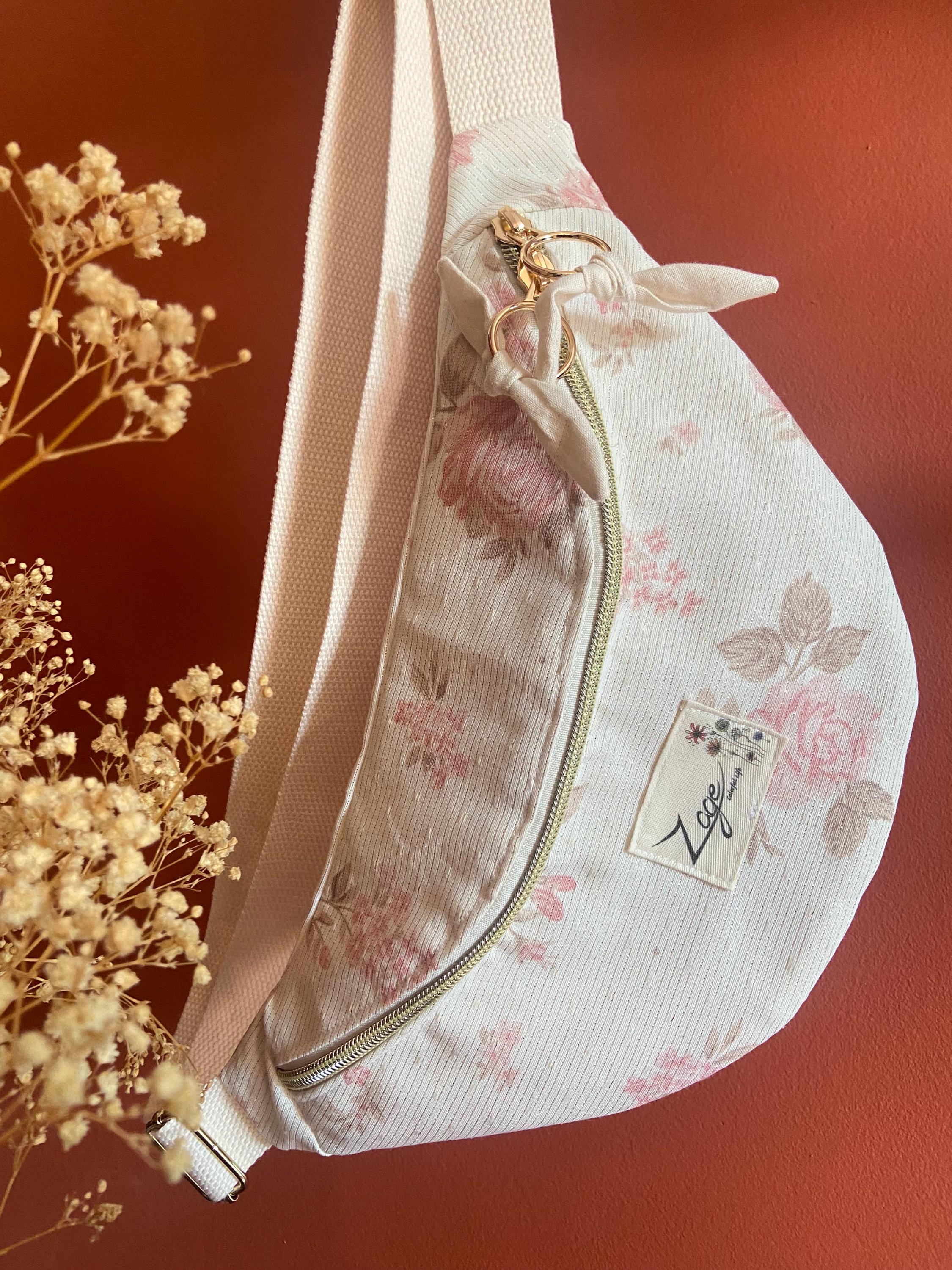 Sac Banane Femme | Jacquard lurex fleuris rose & doublure beigeSac Femme Zage Colorful Life