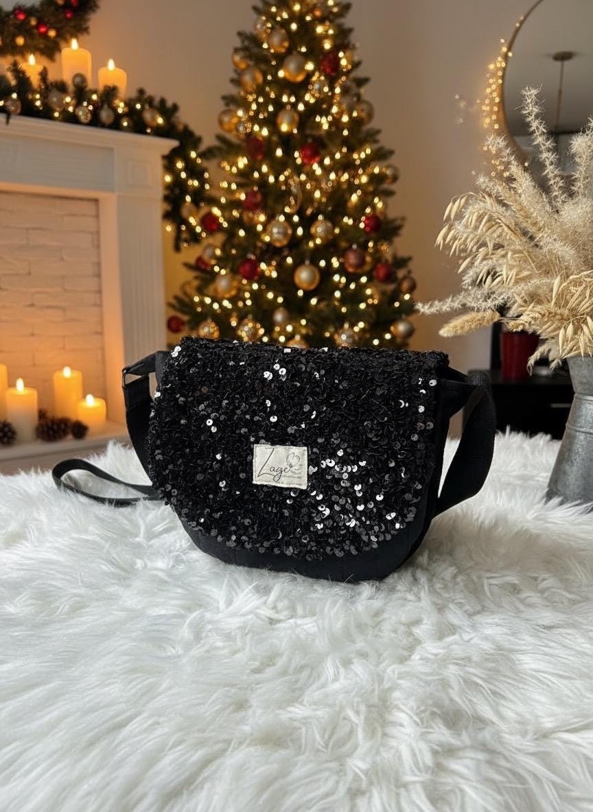 Sac Besace à rabat femme fête | Sequins, velours matelassé  & doublure noireSac Femme Zage Colorful Life