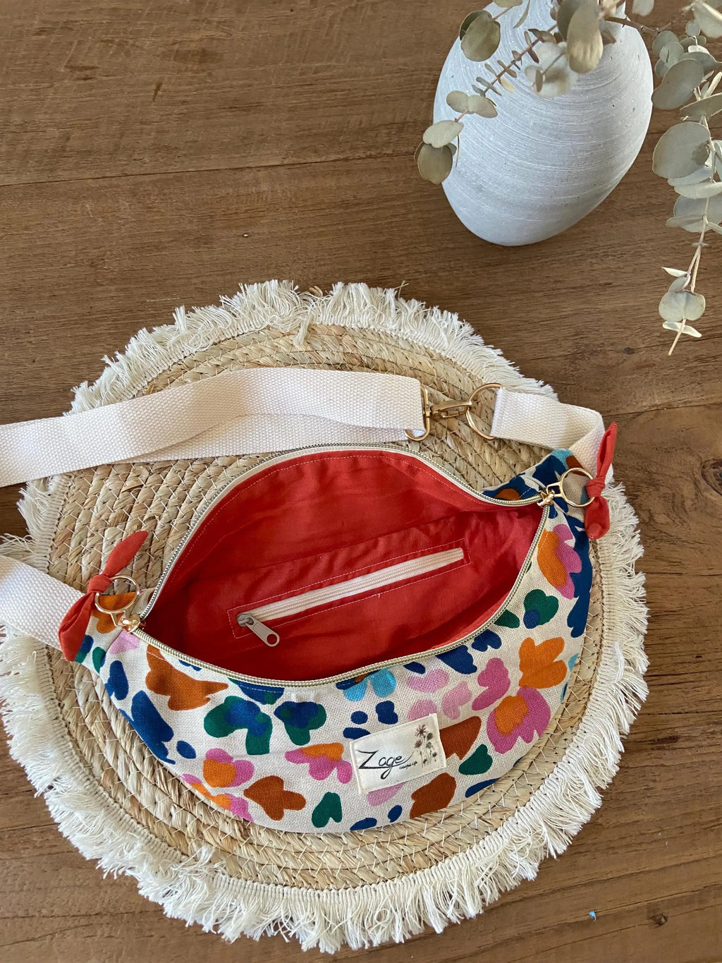 Sac Banane Femme | Toile de coton fleurie multicolore & doublure TerracottaSac Femme Zage Colorful Life