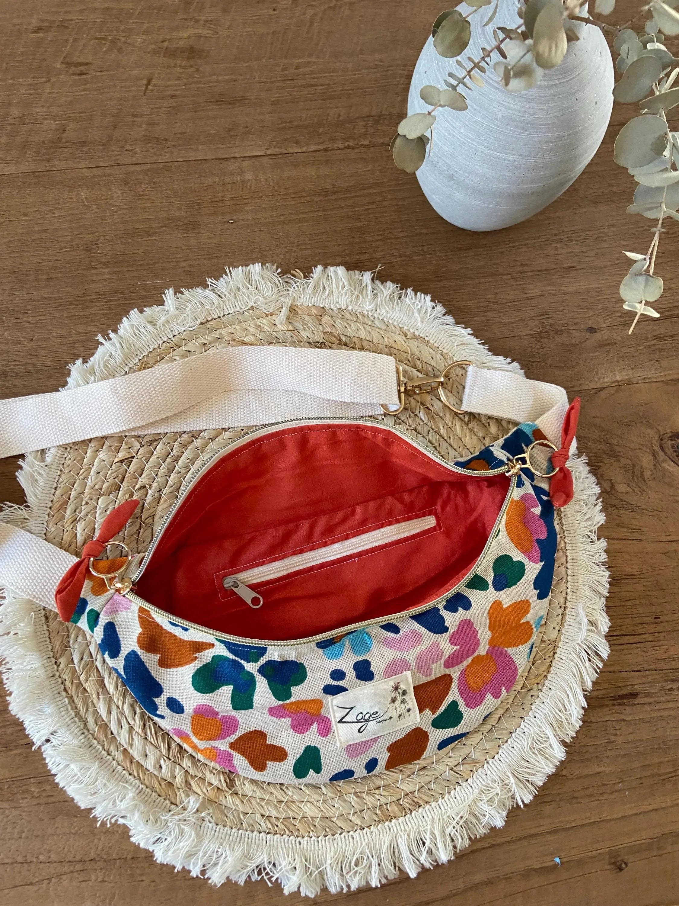 Sac Banane Femme | Toile de coton fleurie multicolore & doublure TerracottaSac Femme Zage Colorful Life