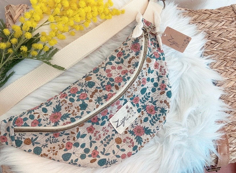 Sac banane Femme |Toile fleuri liberty & doublure beigeSac Femme Zage Colorful Life