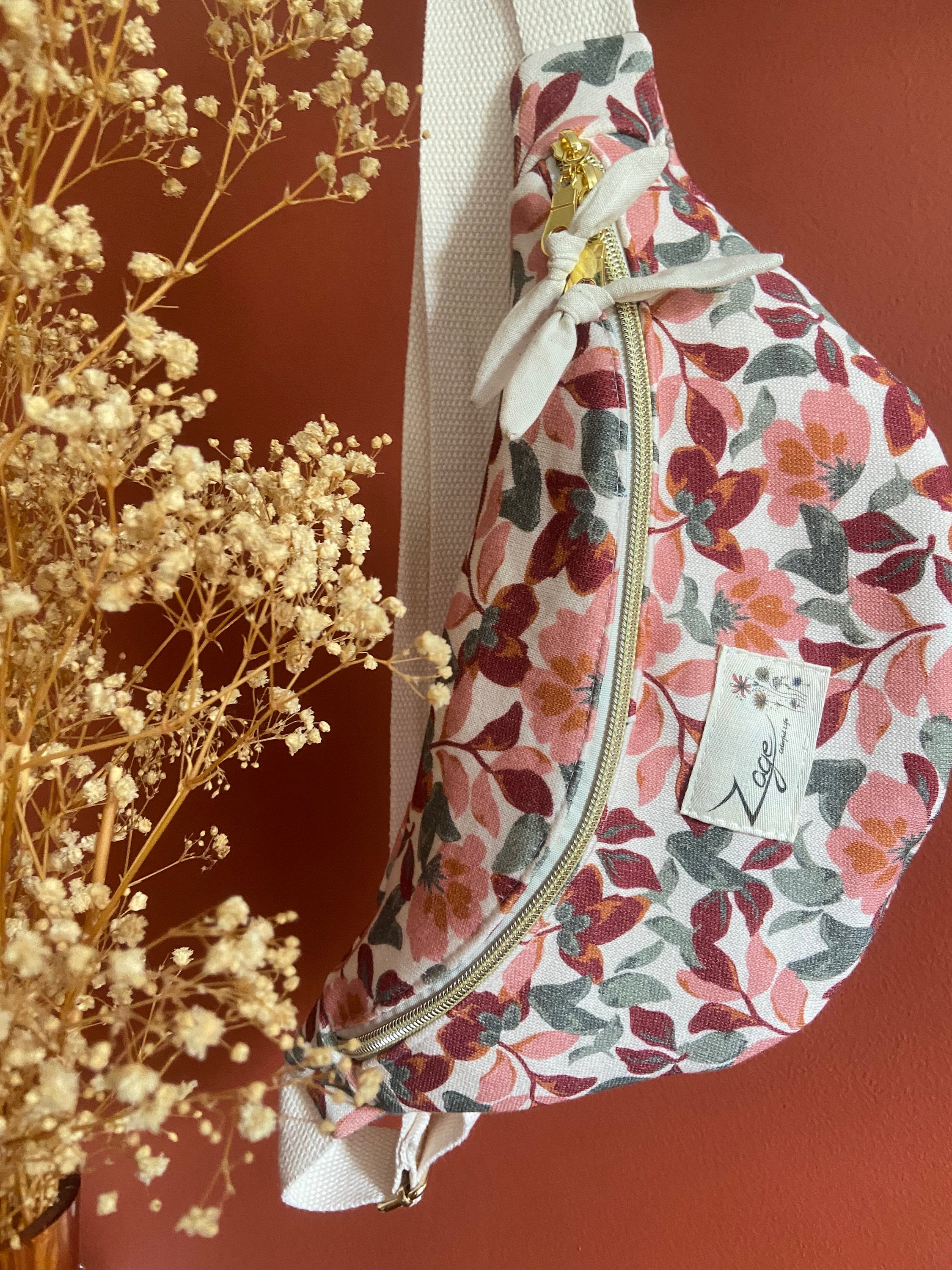 Sac Banane Femme | Gabardine Fleurs roses & doublure beigeSac Femme Zage Colorful Life