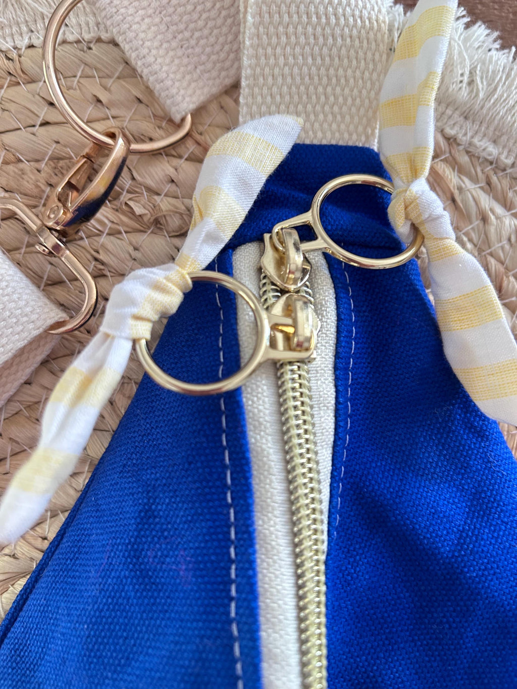 Sac banane femme été | Toile canvas bleu roi & doublure rayé jauneSac Femme Zage Colorful Life