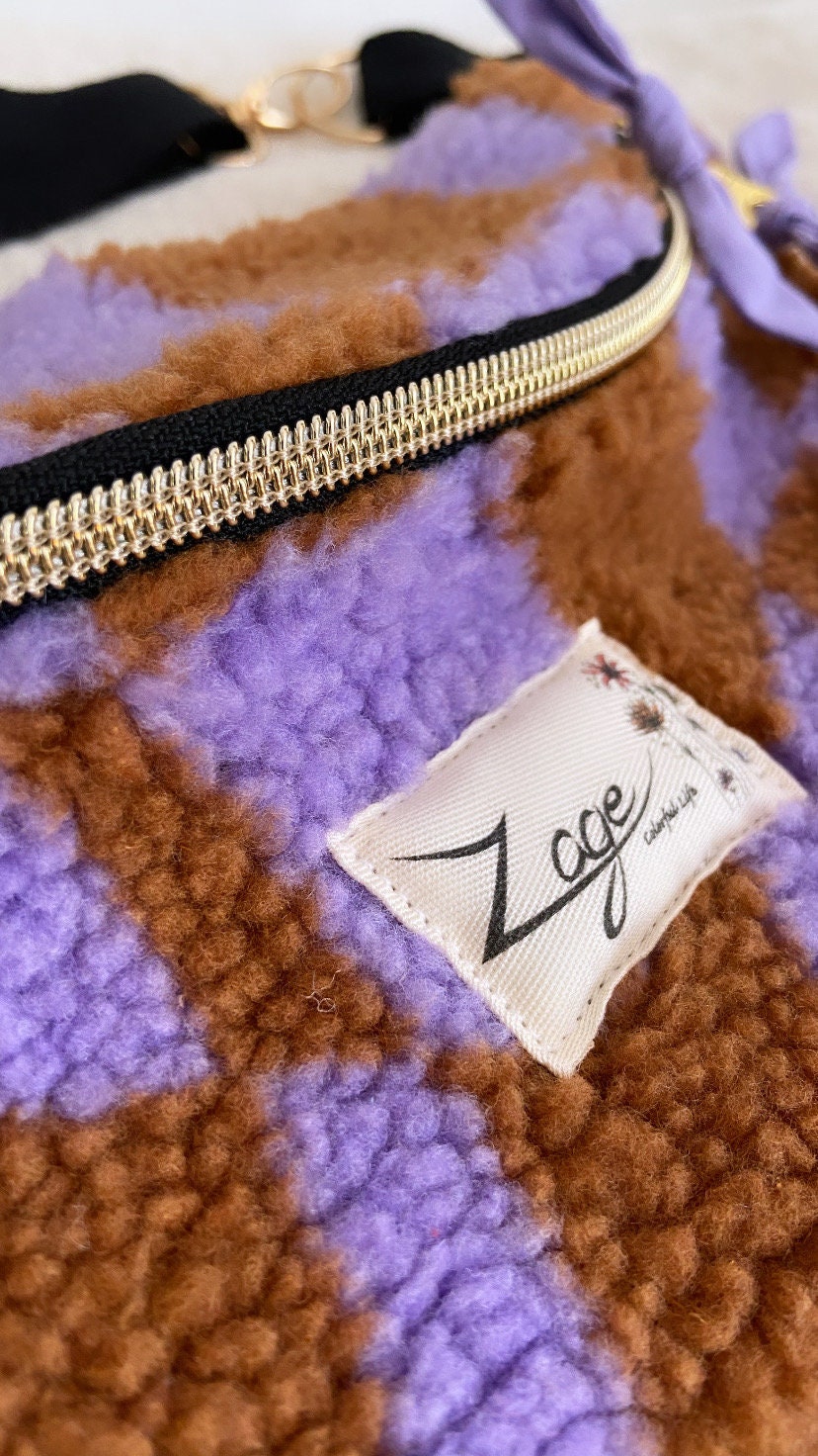 Sac banane femme hiver | Bouclettes/sherpa graphique violet marron & doublure violetteSac Femme Zage Colorful Life