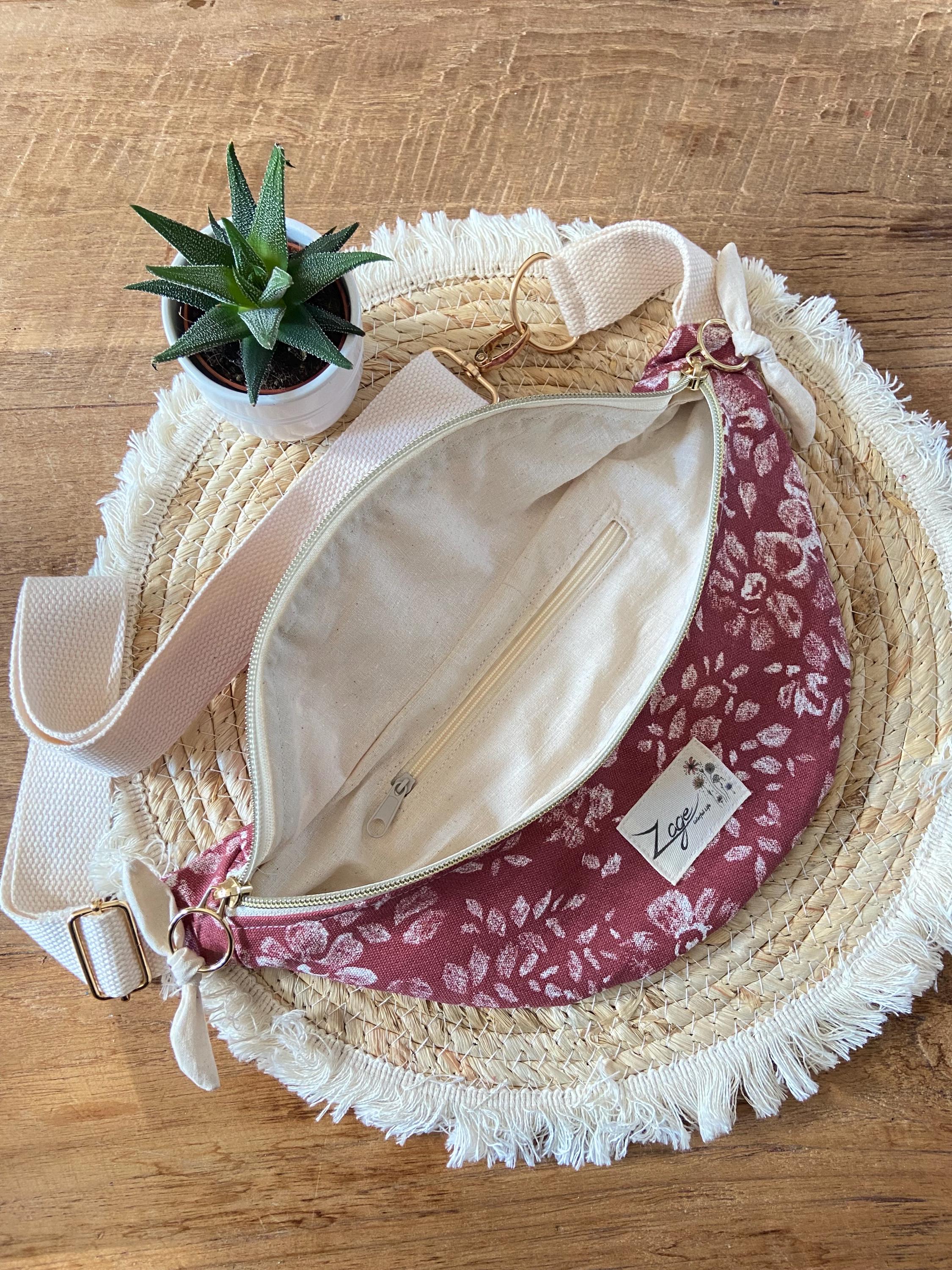 Sac Banane Femme Eté  -  Toile de coton brique fleurie  & doublure beigeSac Femme Zage Colorful Life