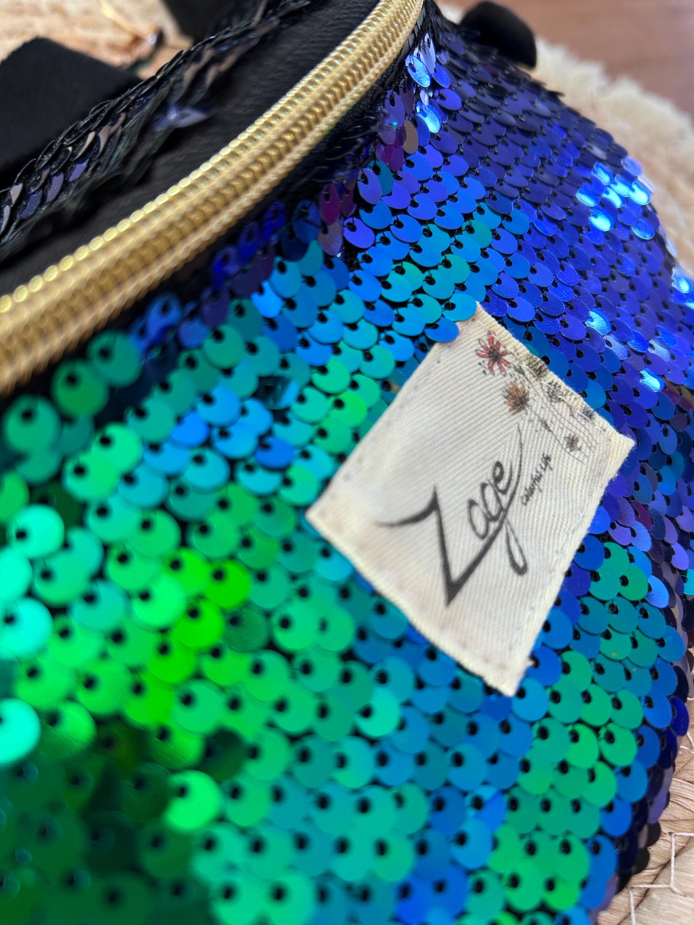 Sac banane femme fête | Sequins caméléon bleu vert violet & doublure noirSac Femme Zage Colorful Life
