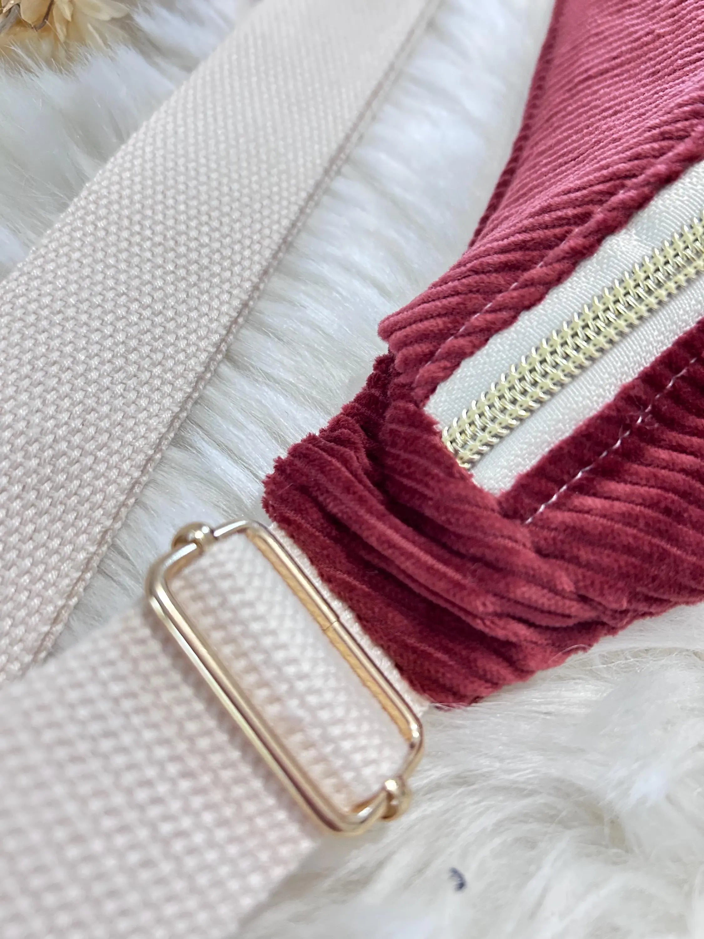 Sac banane femme hiver | Velours côtelé bordeau & doublure liberty vert et roseSac Femme Zage Colorful Life