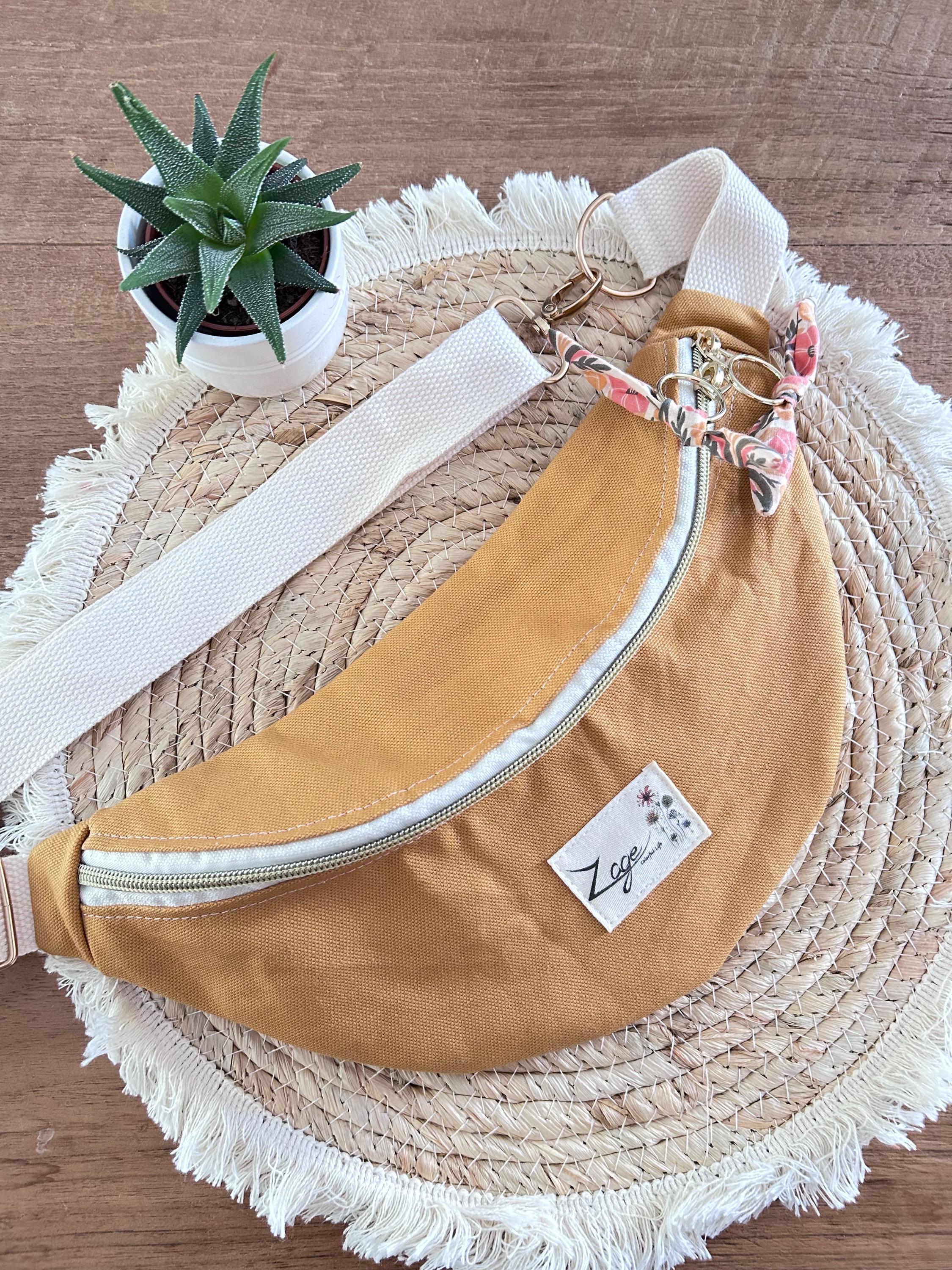 Sac banane femme été | Toile canvas jaune moutarde & doublure fleurie roseSac Femme Zage Colorful Life