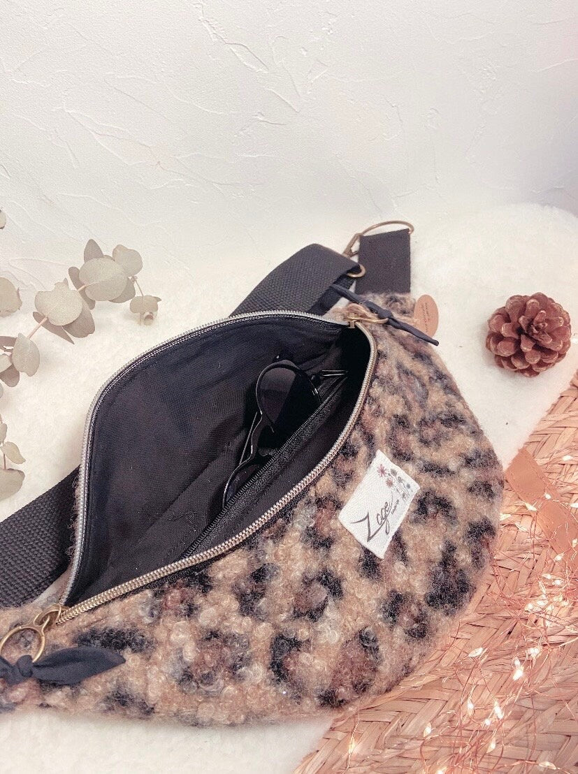 Sac banane femme hiver | Bouclettes/sherpa léopard marron et noir & doublure noireSac Femme Zage Colorful Life