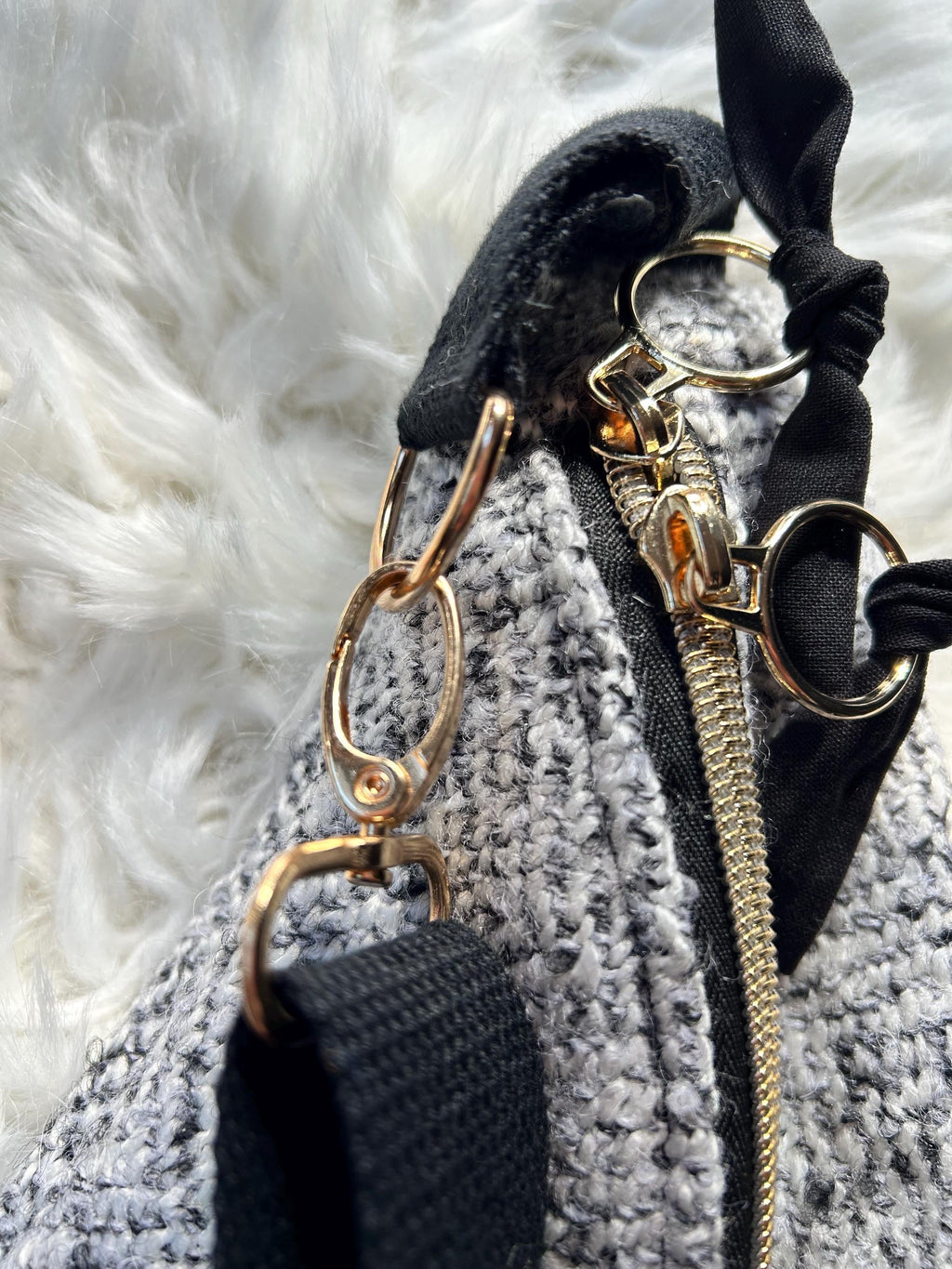 Sac banane femme hiver | Laine mélangée gris noir blanc & doublure noireSac Femme Zage Colorful Life