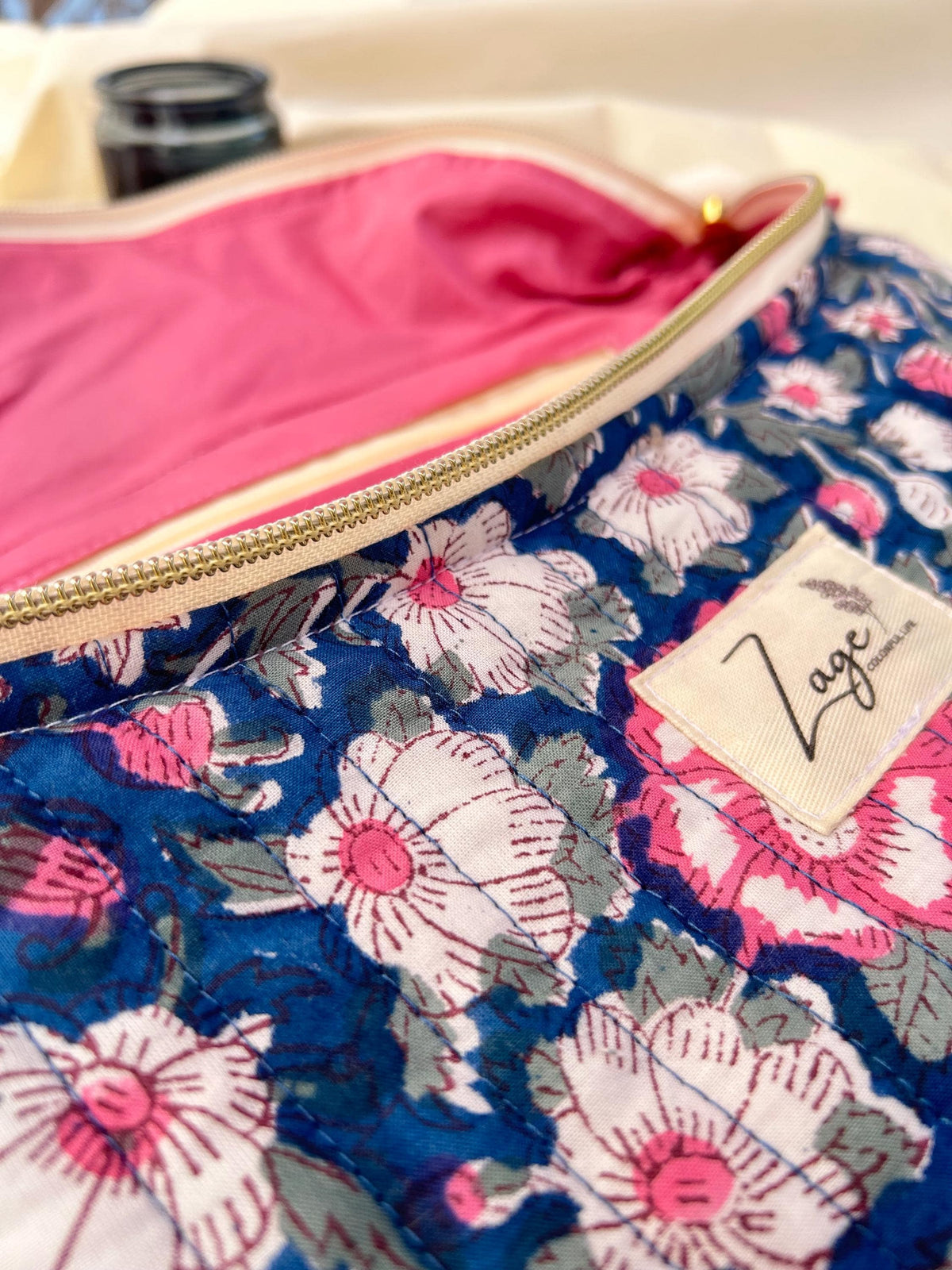 Sac banane bandoulière matelassé bleu et fleuri | crossbody bag handmade | Umhängetasche Damen|sac tendance femme|cadeau femme |Gift for HerSac Femme Zage Colorful Life