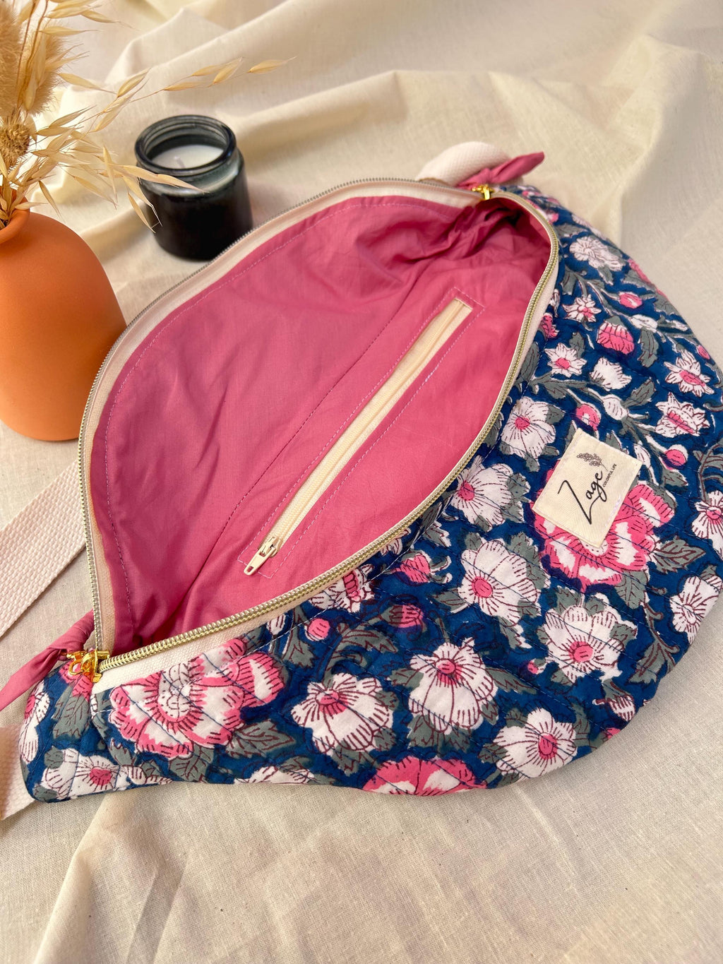 Sac banane bandoulière matelassé bleu et fleuri | crossbody bag handmade | Umhängetasche Damen|sac tendance femme|cadeau femme |Gift for HerSac Femme Zage Colorful Life
