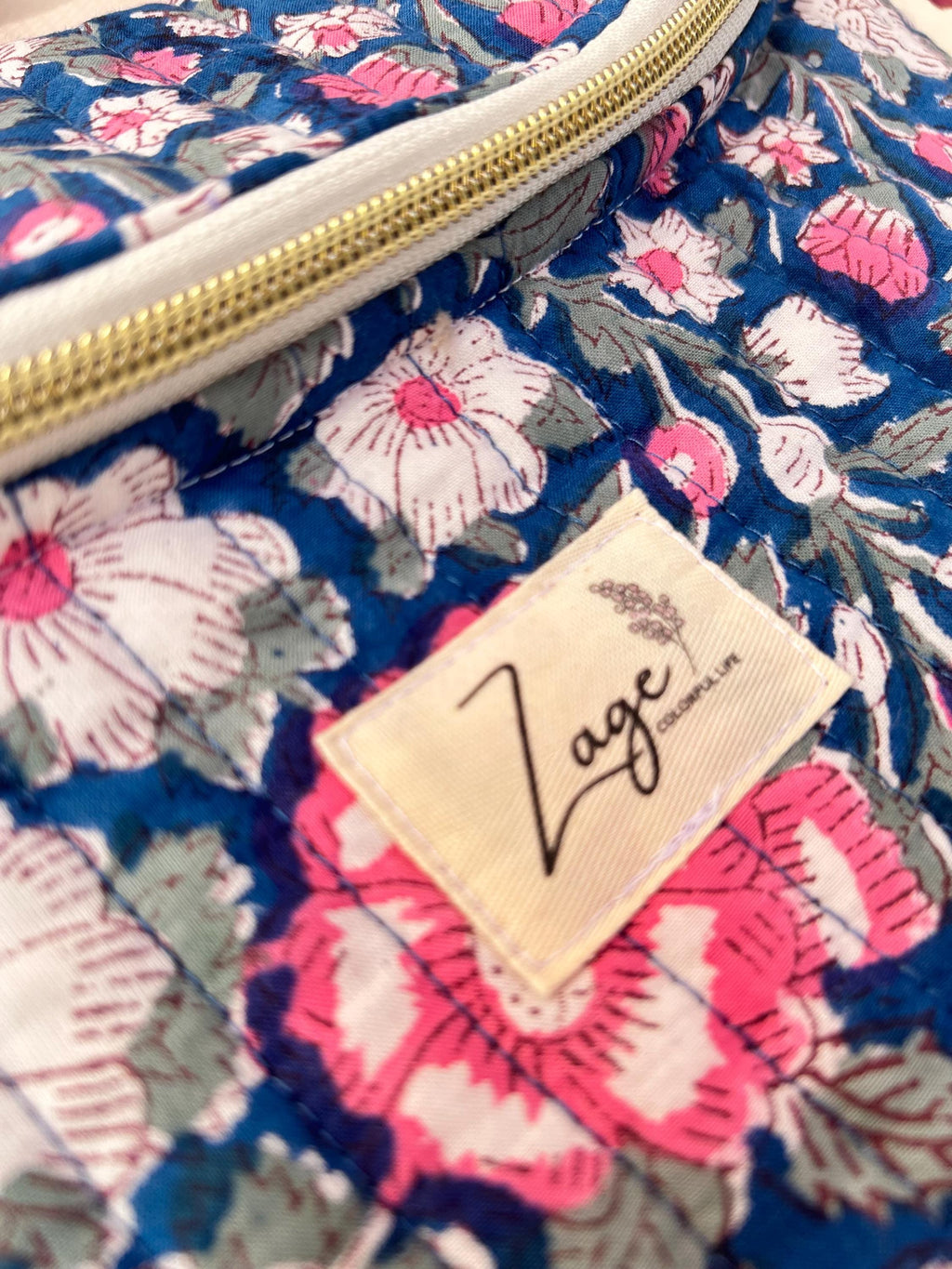 Sac banane bandoulière matelassé bleu et fleuri | crossbody bag handmade | Umhängetasche Damen|sac tendance femme|cadeau femme |Gift for HerSac Femme Zage Colorful Life