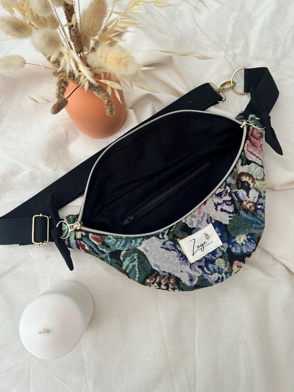 Sac banane femme hiver| Jacquard fleuri, doublure noire |   Fanny pack, bum bag, Gürteltasche, Heuptas | Cadeau femmeSac Femme Zage Colorful Life