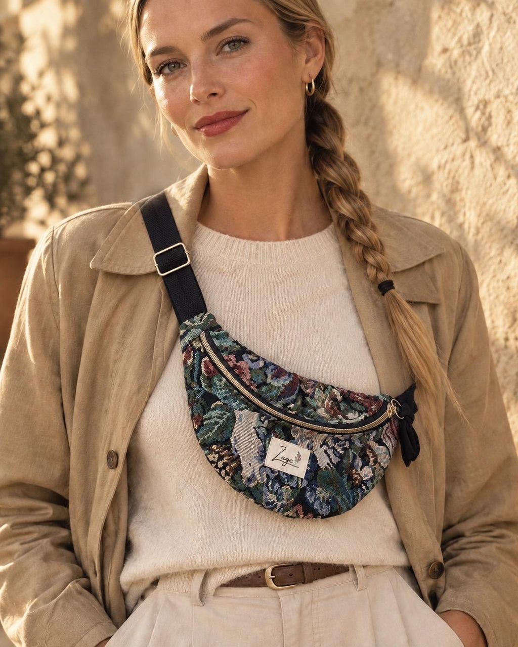 Sac banane femme hiver| Jacquard fleuri, doublure noire |   Fanny pack, bum bag, Gürteltasche, Heuptas | Cadeau femmeSac Femme Zage Colorful Life