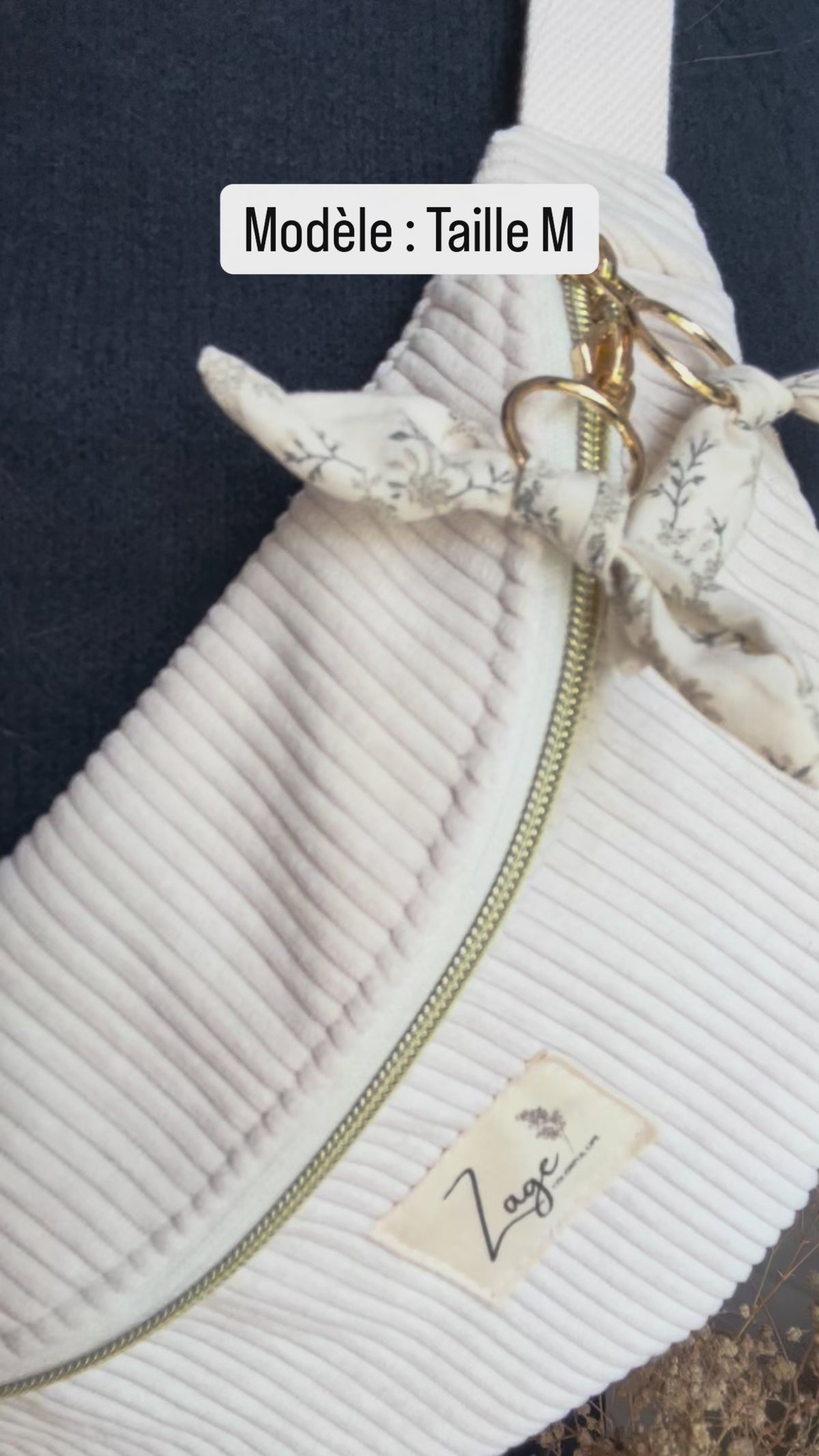 Sac banane femme hiver | Velours côtelé écru  & doublure fleurie
