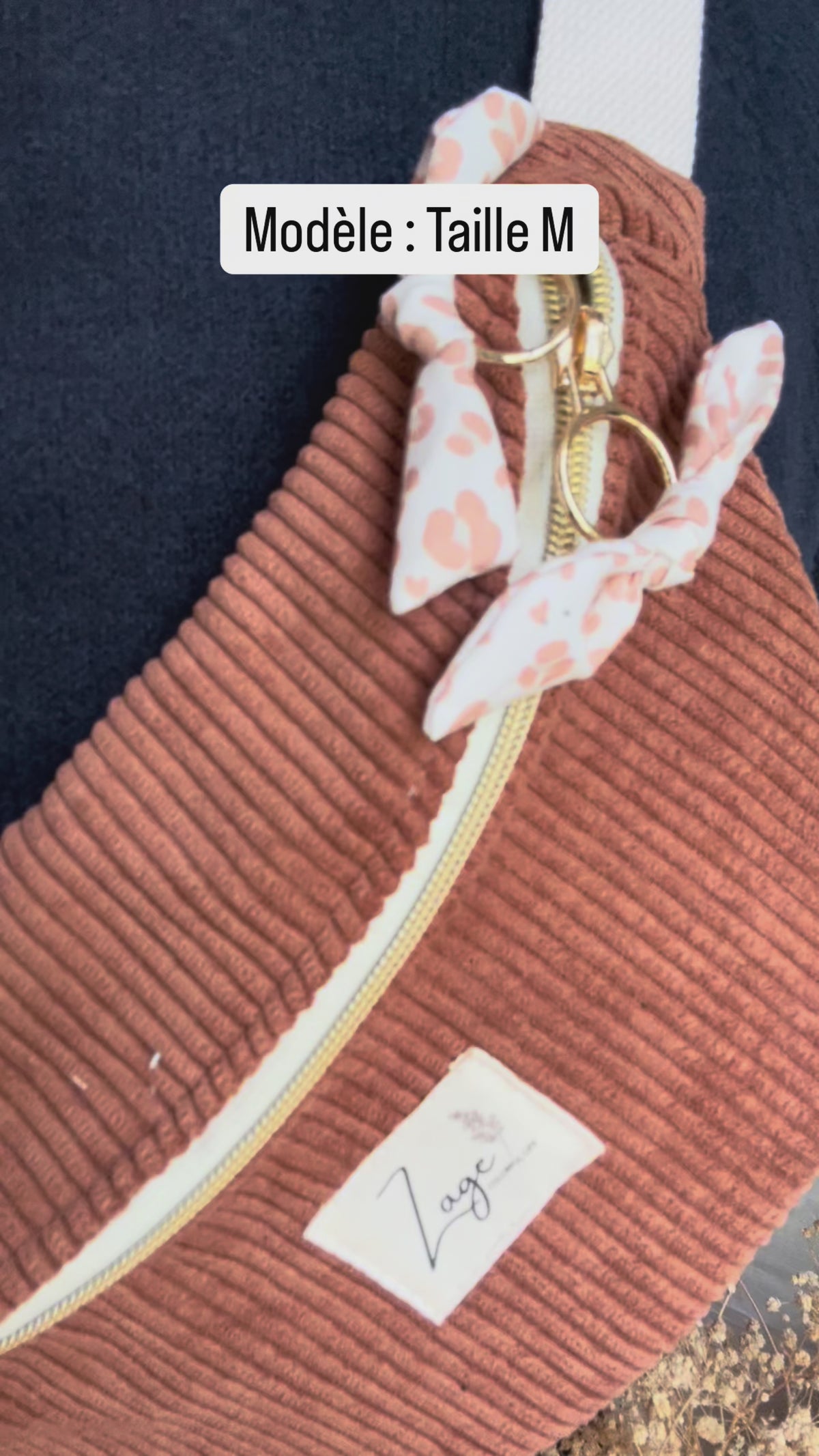 Sac banane femme hiver | Velours côtelé marron & doublure léopard café